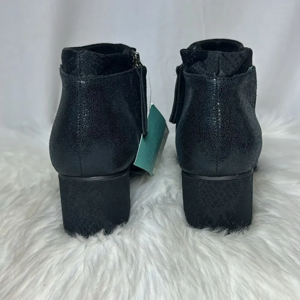 TOMS Loren NWT Black Crackle Shimmer Textile Snake Booties‎ Sz 9.5